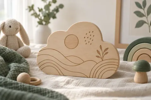 Plaque de naissance en bois gravée avec prénom et informations de naissance